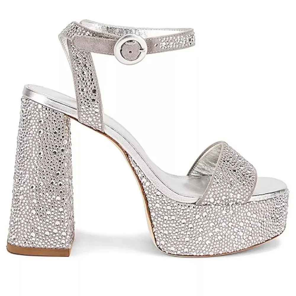 NEW Larroude Dolly Crystal Sandal in Gray Suede 9.5